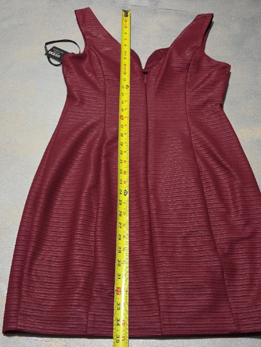 GUESS Wine Red Ribbed V-Notch Mini Dress - Picture 9 of 10